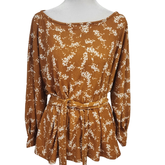 EUC Anthropologie Mustard Floral Tie Waist Amber Dolman-Sleeved Blouse - Picture 2 of 13